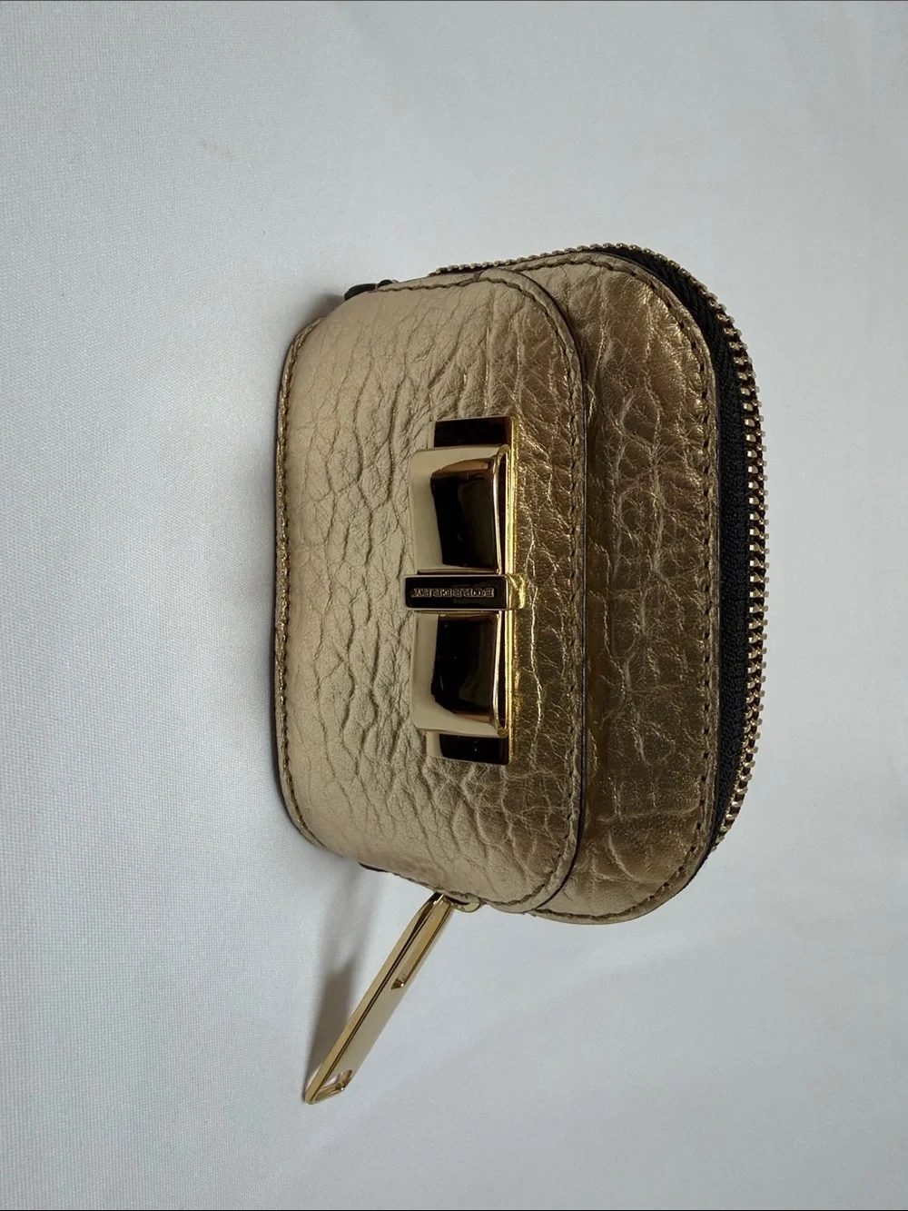 Burberry Metallic Gold Textured Mini Bow-Accent Pouch